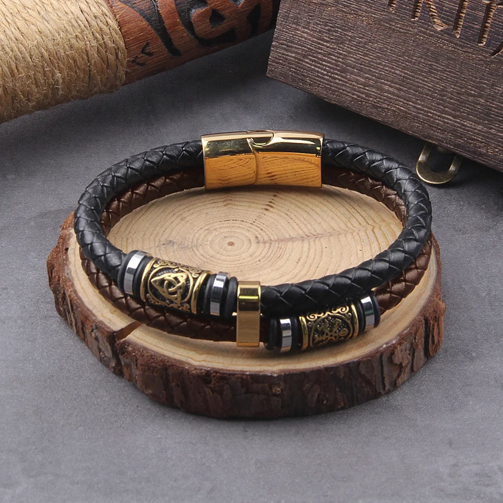 Tvåtonat Nordiskt Läderarmband - Bild 3