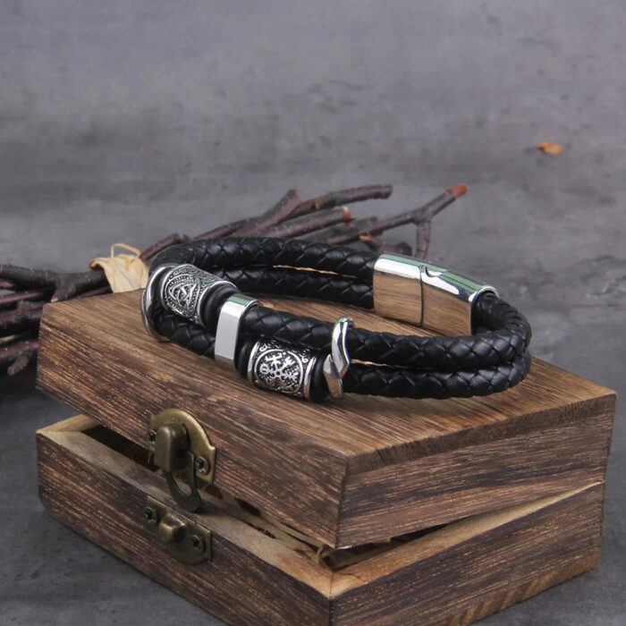 Dubbelflätat Viking Läderarmband - Bild 4