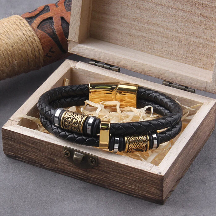 Tvåflätat Viking Läderarmband - Bild 4