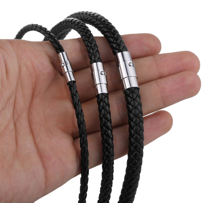 Svart Läderhalsband - Bild 2