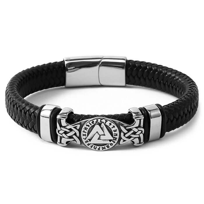 Svart Läderarmband Valknut