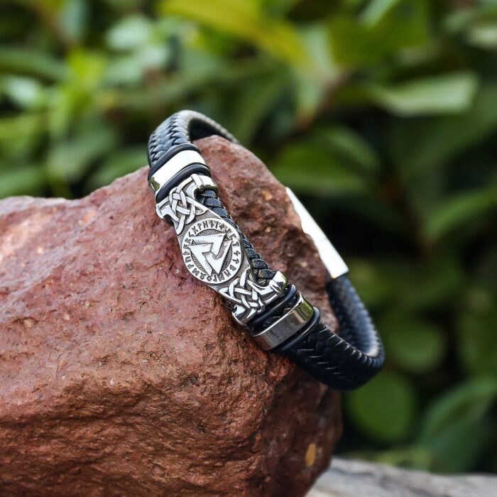 Svart Läderarmband Valknut - Bild 3