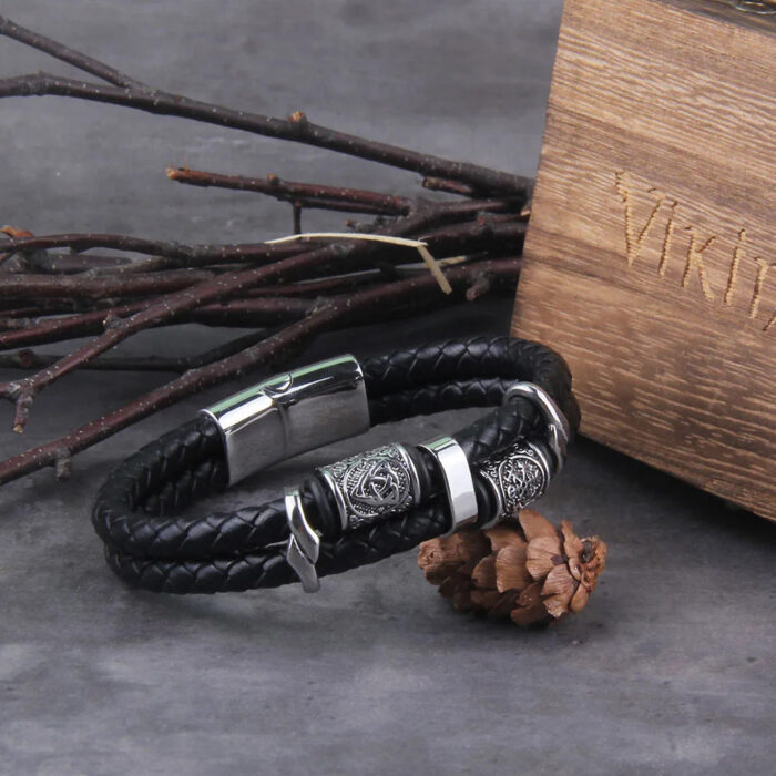 Dubbelflätat Viking Läderarmband - Bild 2