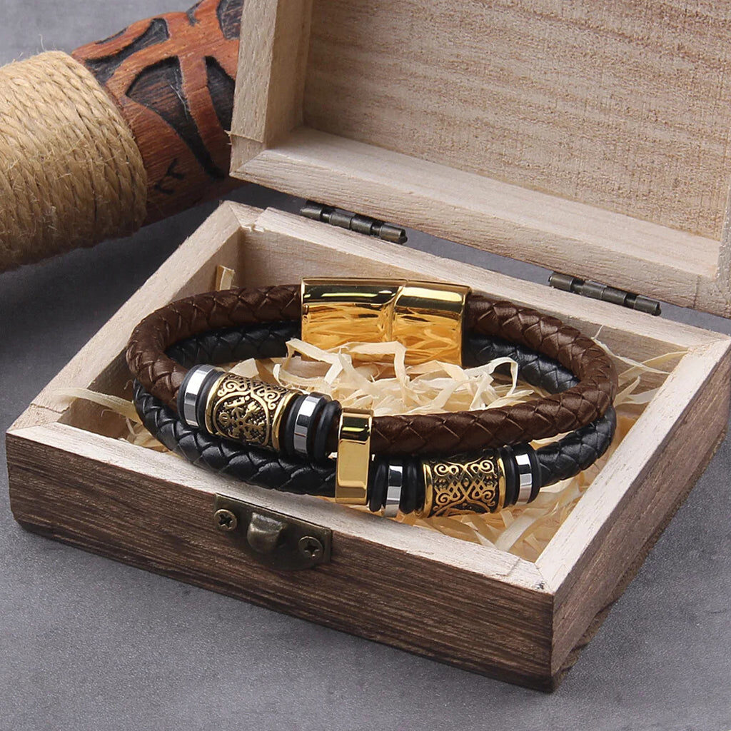 Tvåtonat Nordiskt Läderarmband - Bild 2