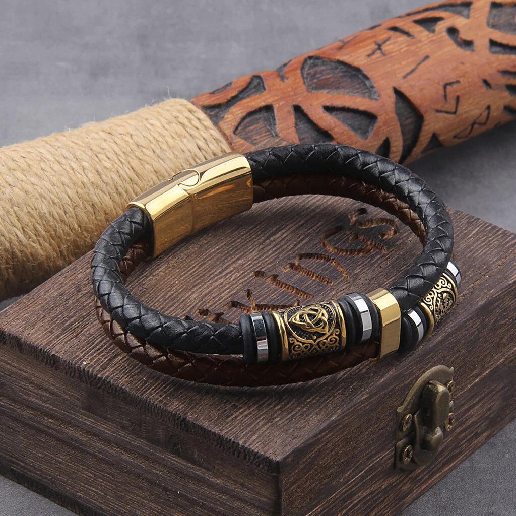 Tvåtonat Nordiskt Läderarmband - Bild 4