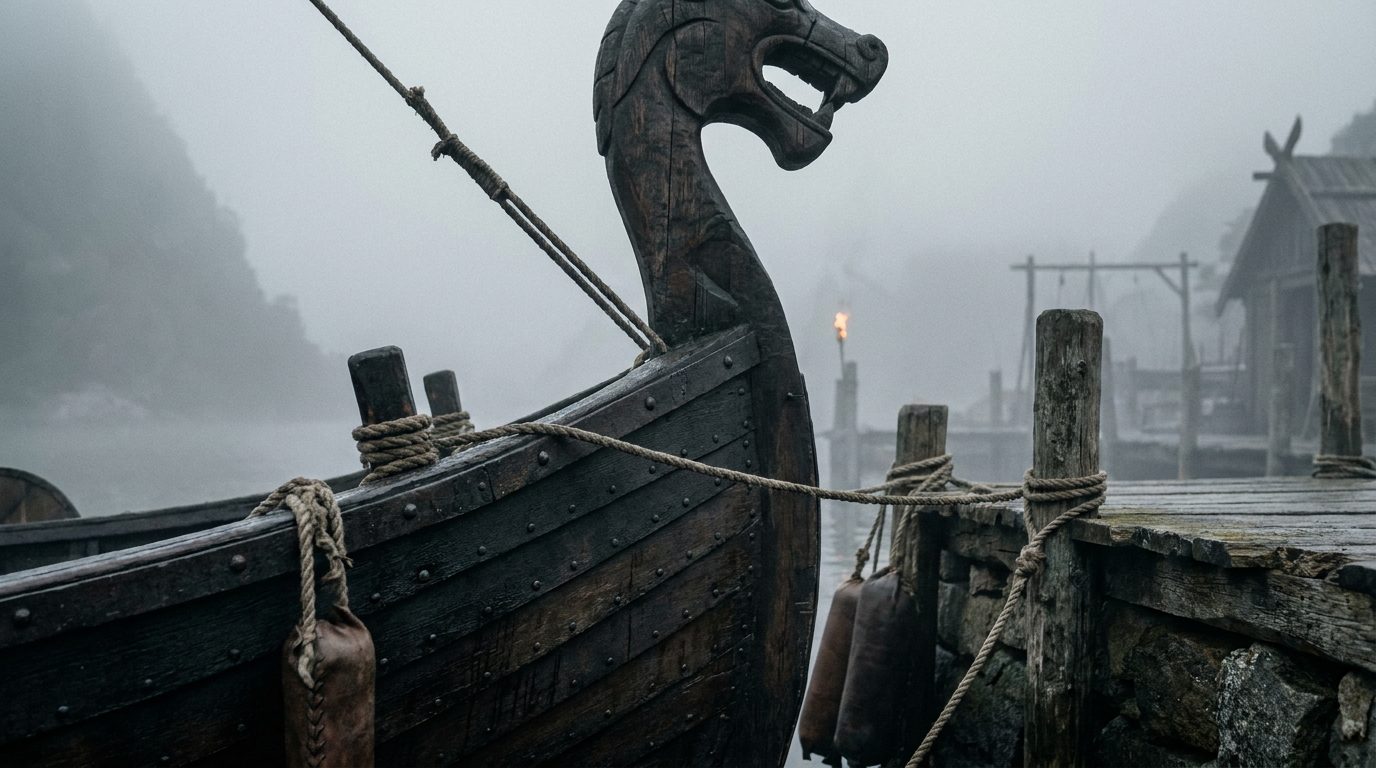 Klinkbyggt vikingaskepp i detalj